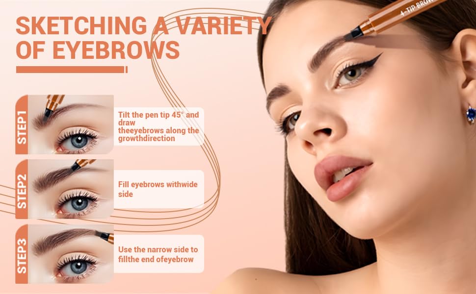 2025 New Magic Eyebrow Pencil, 3D Waterproof 4 Tipped Precise Brow Pen Microblading Eyebrow Pencil Contouring Pen Fine Stroke Microblading Creates Natural (Gray Brown)