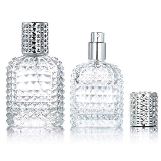 2 Pack 30ml 50ml Clear Empty Glass Spray Bottles,Refillable Empty Atomizer Perfume Bottles,Atomizer Spray Bottle With 4 kinds of perfume dispenser (50ml Silver cap and 30ml Silver cap)