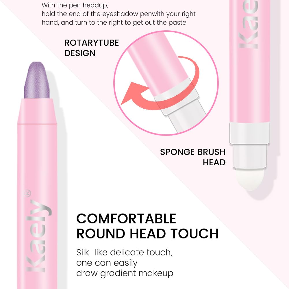 Kaely 2in1 Cream Eye Shadow Brightener Sticks for Eyes, Pencil Eyeshadow Applicator Stick Waterproof Pigmented, Eye Shadow Palette Highlighter Makeup, sombras para ojos, 09 Violet Shimmer