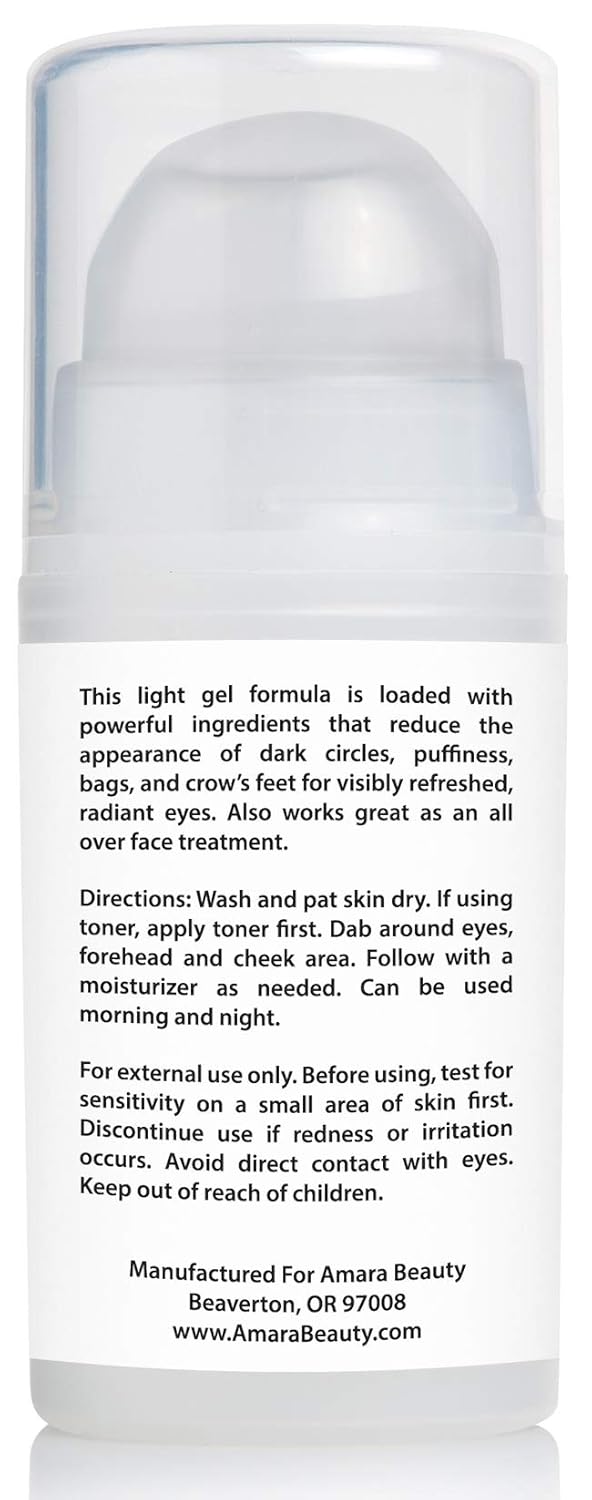 Amara Beauty Eye Cream Gel for Dark Circles and Puffiness with Peptides & Hyaluronic Acid, 0.5 fl. oz.