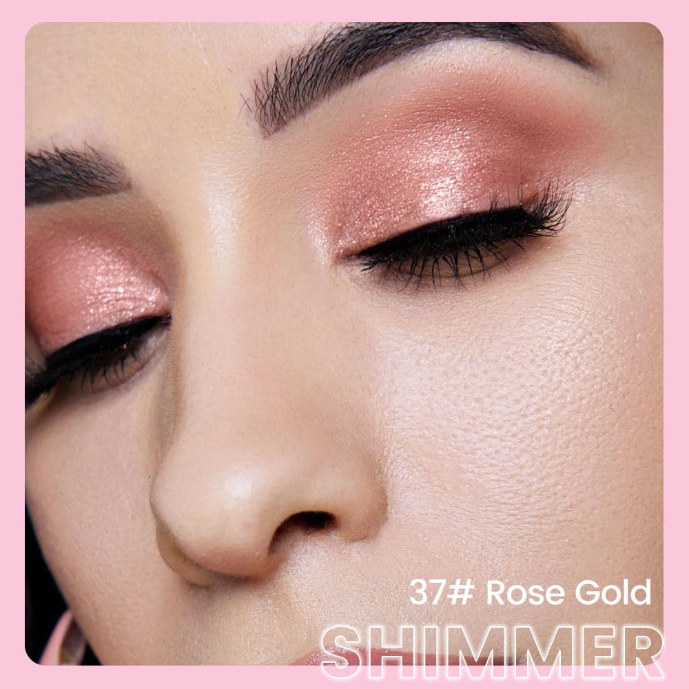Kaely 2in1 Cream Eye Shadow Brightener Sticks for Eyes, Pencil Eyeshadow Applicator Stick Waterproof Pigmented, Eye Shadow Palette Highlighter Makeup, sombras para ojos, 37 Rose Gold Shimmer