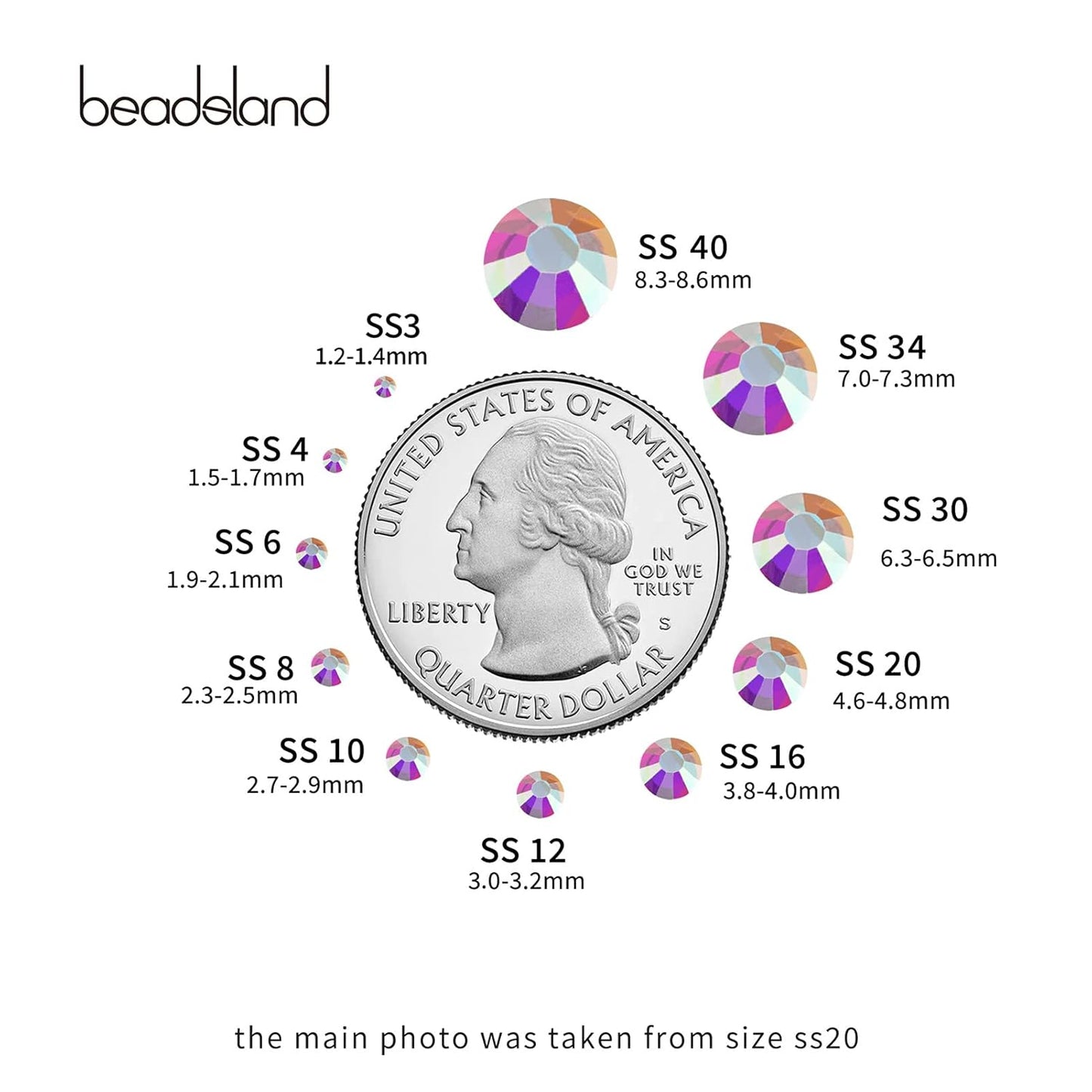 Beadsland 288 Pieces Flat Back Crystal Rhinestones Round Gems,Transparent AB,SS30,6.3-6.5mm