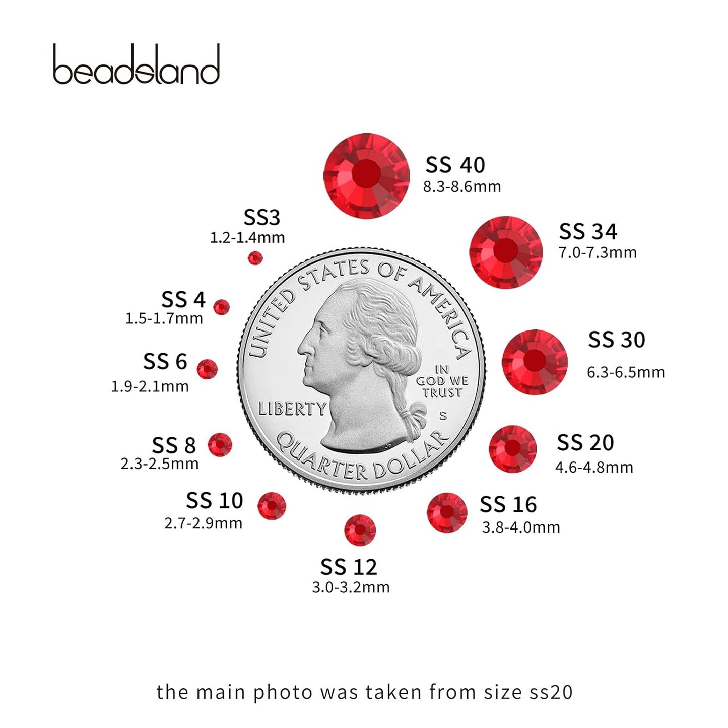 beadsland Flat Back Crystal Rhinestones Round Gems, Light Siam (1.3-1.4mm) SS3/1440pcs