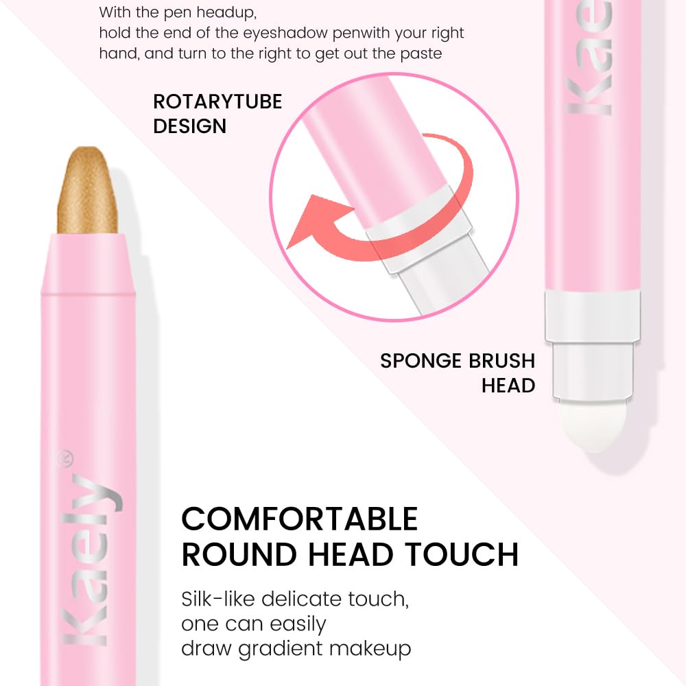 Kaely 2in1 Cream Eye Shadow Brightener Sticks for Eyes, Pencil Eyeshadow Applicator Stick Waterproof Pigmented, Eye Shadow Palette Highlighter Makeup, sombras para ojos, 15 Beige Gold Shimmer