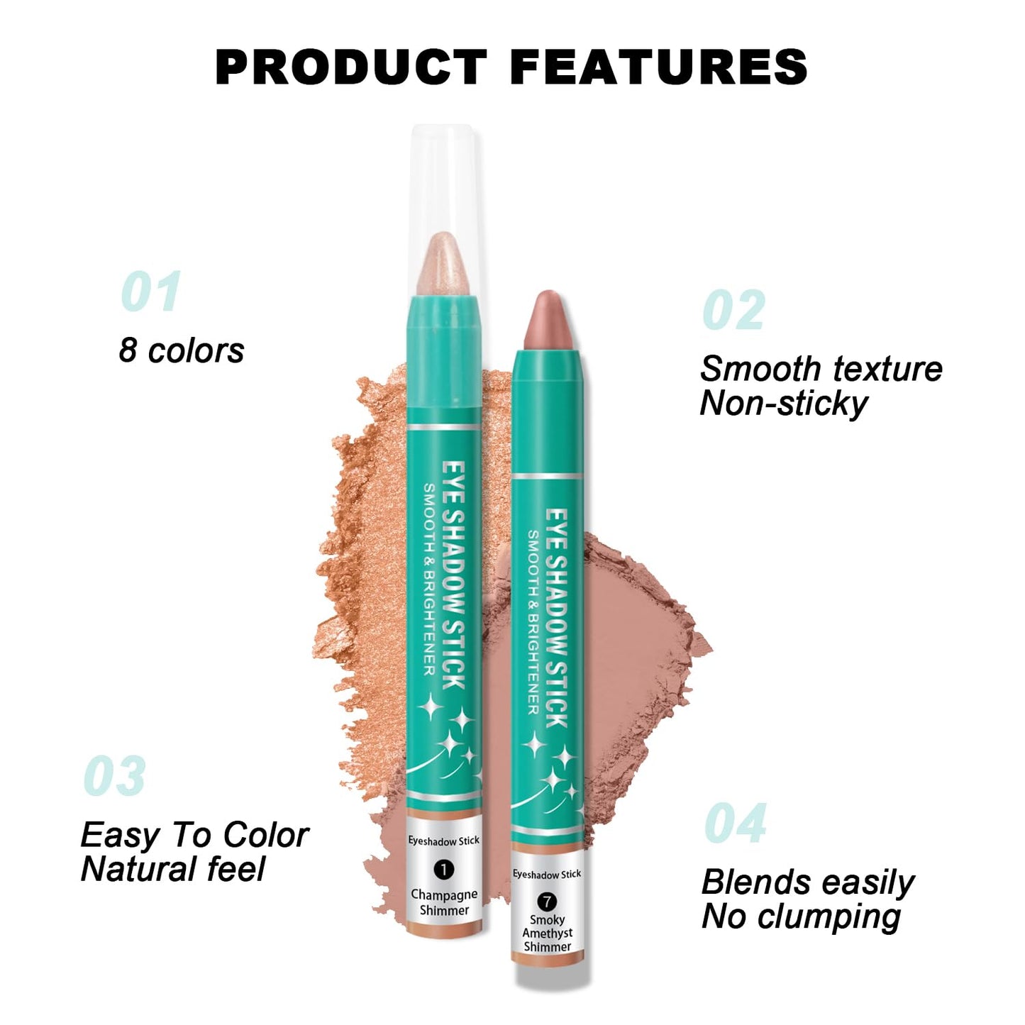 4Pcs Eyeshadow Stick, Eye Brightener Stick, Shimmer Creamy Eye Shadow Makeup, Waterproof Long Lasting Glitter Highlighter Eye Liner Pencil (4PCS A)