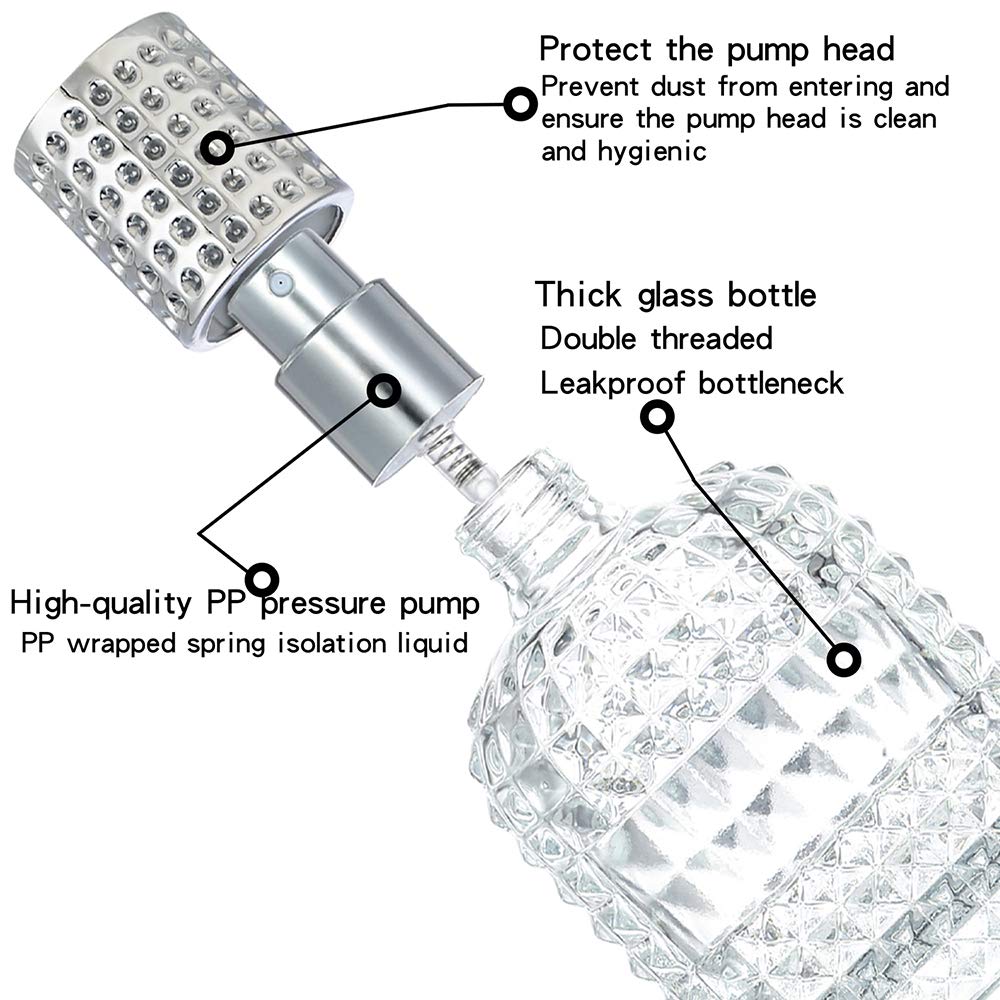 2 Pack 30ml 50ml Clear Empty Glass Spray Bottles,Refillable Empty Atomizer Perfume Bottles,Atomizer Spray Bottle With 4 kinds of perfume dispenser (50ml Silver cap and 30ml Silver cap)