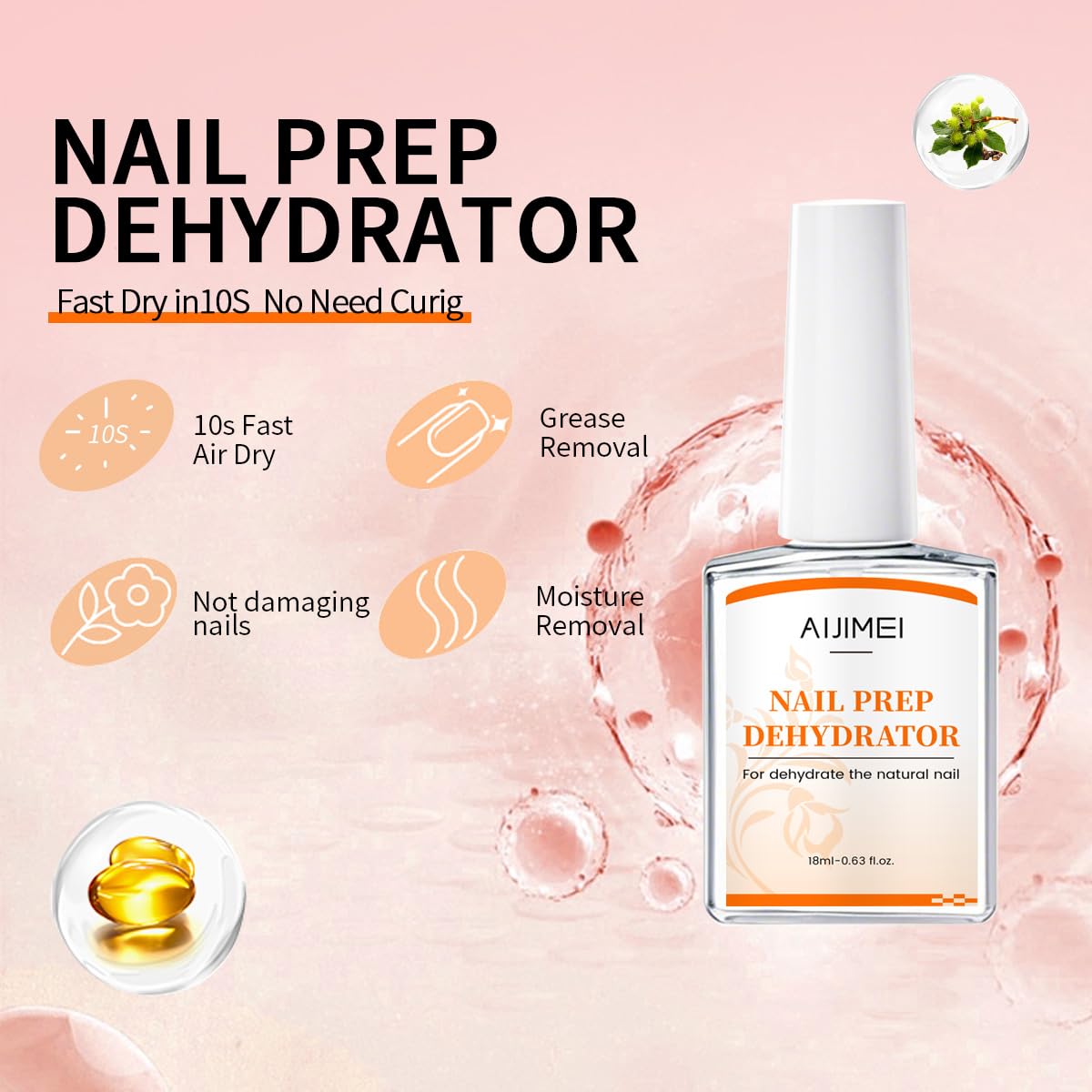 AIJIMEI Professional Natural Nail Polish Dehydration and Acid Free Primer for Acrylic Acid and Gel Nail Polish, Quick Drying Advanced Adhesive Set(18ml/0.63fl.oz)