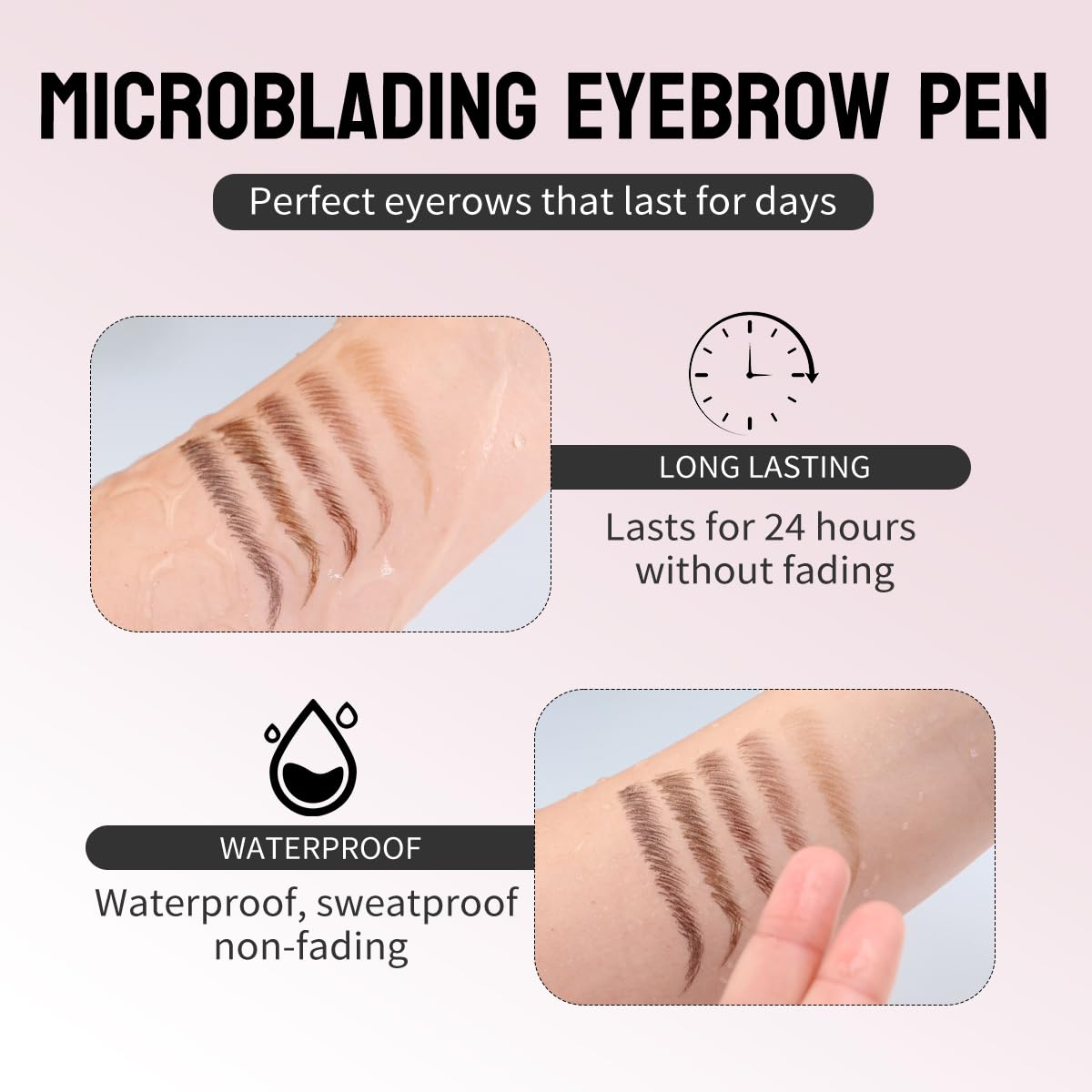 2 Pack Eyebrow Pen, Brow Pencil 2-in-1 Dual-Ended Microblading Eyebrow Pencil with 2-Fork-Tip and Precise Brush-Tip, Waterproof Long Lasting Eyebrow Pen for Natural Hair-Like Brows(Light Brown*2)