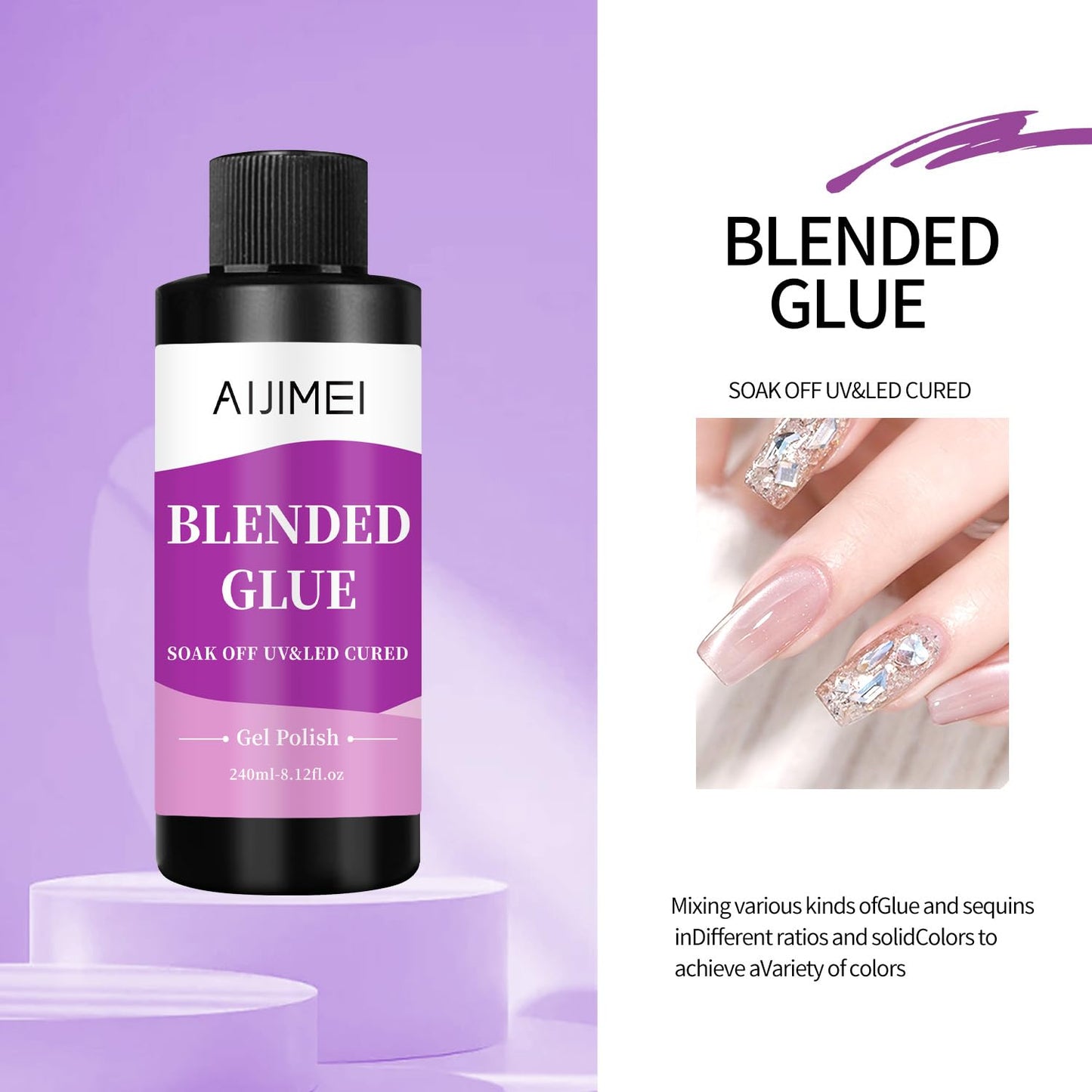 AIJIMEI Nail Polish Thinner Glue 8fl.oz Clear Nail Blending Glue for Blending, diluting, Mixing Glitter Powder Mixer Gel Polish Dilution Color Sequins MixingGlue 240ml for Nail Designer