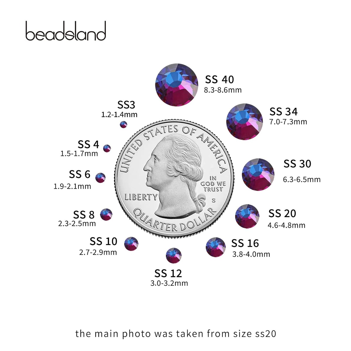 beadsland Flat Back Crystal Rhinestones Round Gems, Blue Volcano (2.3-2.5mm) SS8/1440pcs