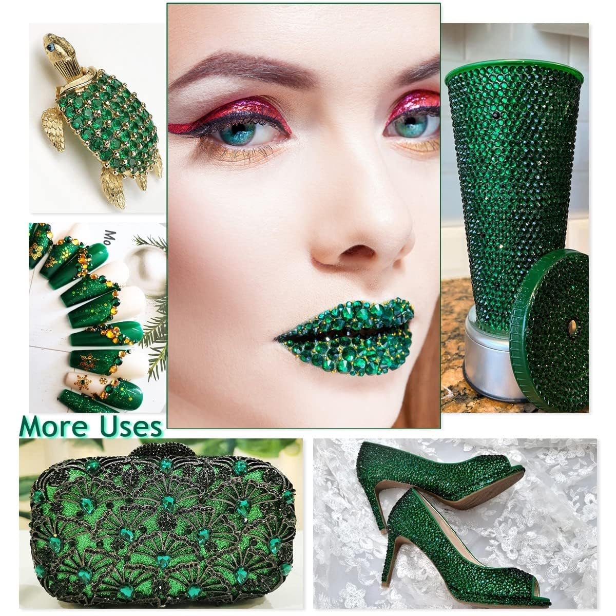 16000PCS Emerald Green Crystal Resin Rhinestones for Crafting Dark Green Flatback Stones 3mm 4mm 5mm Non-Hotfix Diamonds Crystals Gems Charms for Nails Face Eyes Makeup Tumblers Bottles Crafts Clothes
