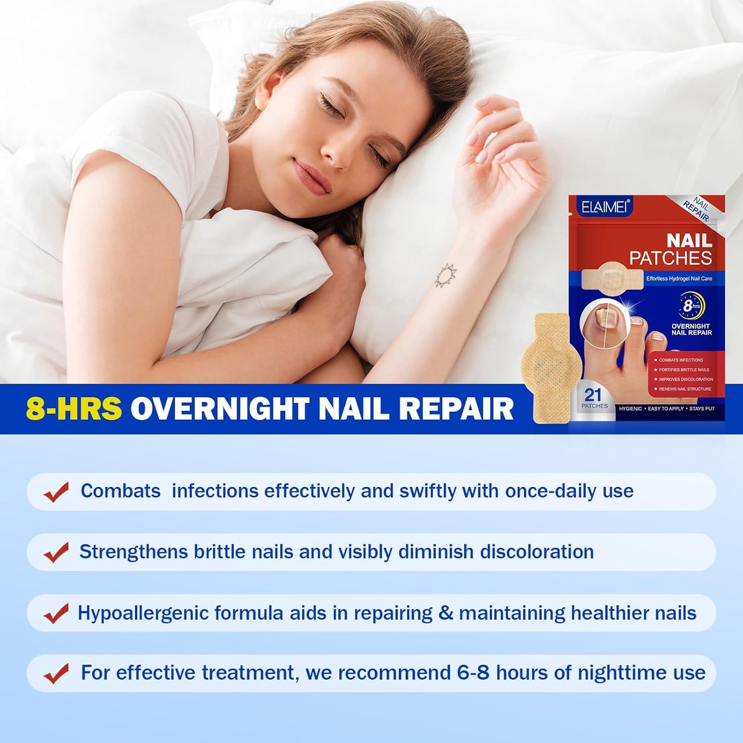 21 PCS Nail Patches ,Toenail Treatment Patch Extra Strength 8-Hour ,Nail Repair Patches,Nail Repair for Restores Damaged Nails and Appearance of Discolored,Overnight Renewal for Men and Women