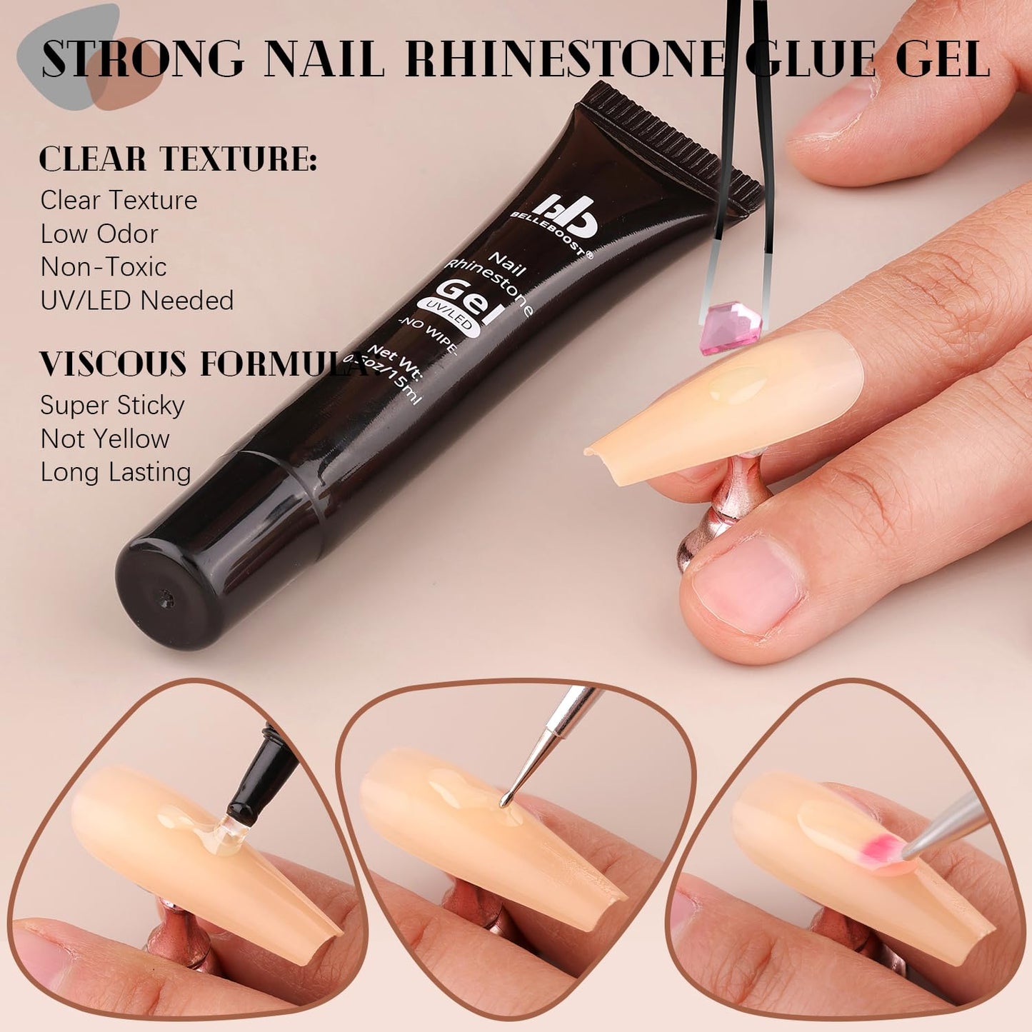 3220 Pink Glass Nail Rhinestones - Multi Shapes, Flatback Gems + 3100 Round Crystal with Glue Gel, Manicure Nail Charms for Art