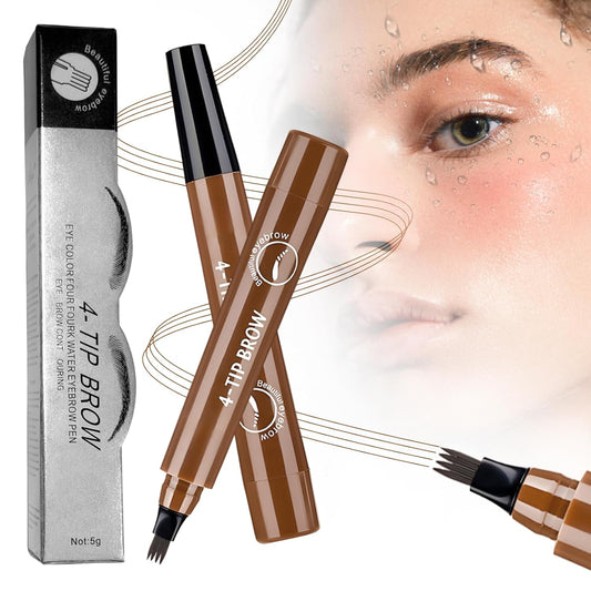 2025 New Magic Eyebrow Pencil, 4 Tipped Precise Brow Pen 3D Waterproof Microblading Contouring Pen Fine Stroke Microblading Eyebrow Pencil Creates Natural (Dark Brown)
