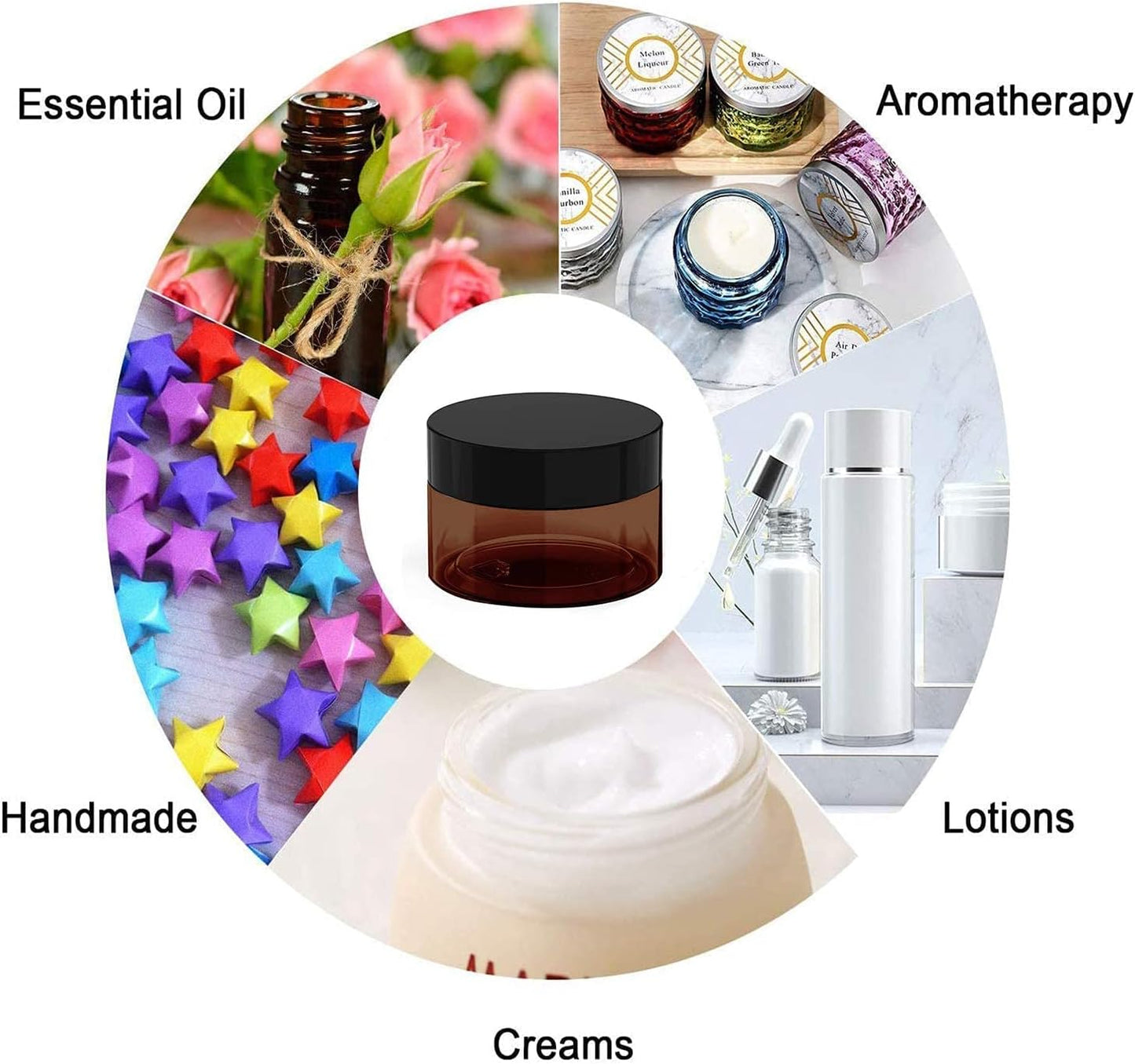 4 oz Amber Plastic Cosmetic Jars Leak Proof Container with Black Lid for Cream, Lotion, Powder, ointment, Beauty Products etc, 12 Pcs.