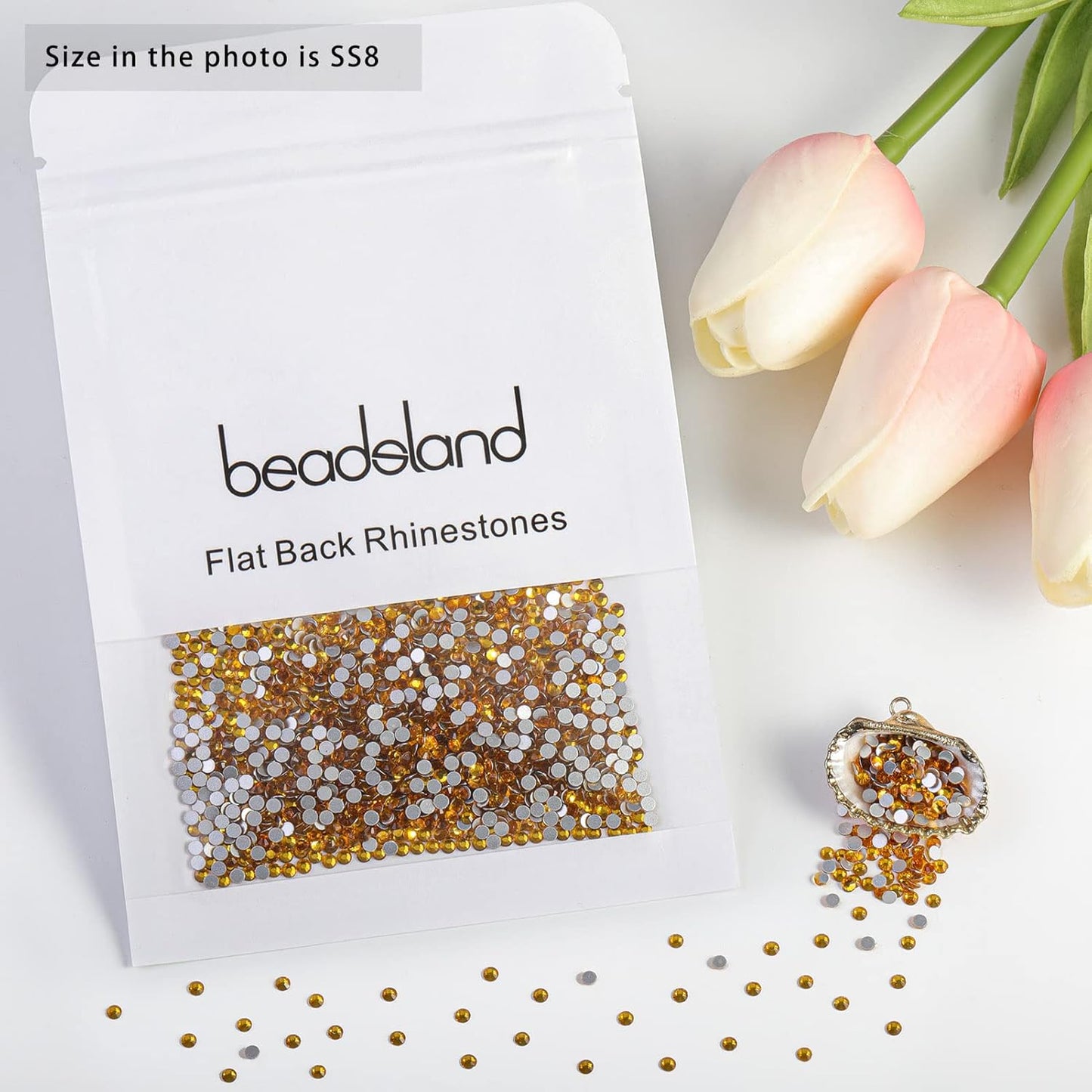 Beadsland 1440pcs Flat Back Crystal Rhinestones Round Gems for Nail Art and Craft Glue Fix, Topaz,SS8,2.3-2.5mm