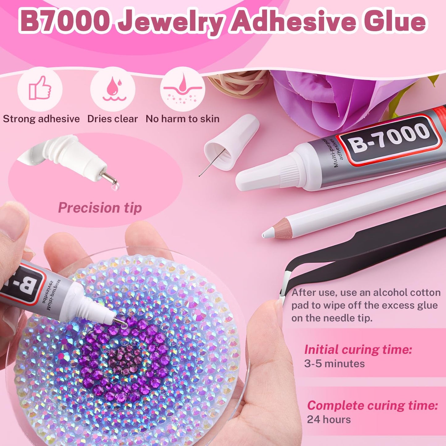 20000Pcs Purple Rhinestones for Bedazzling with 3Pcs B7000 Jewelry Glue, Resin Rhinestones for Crafting Crafts,Bedazzler Kit Flatback Gems for Clothing Shoes Tumblers Nail Art