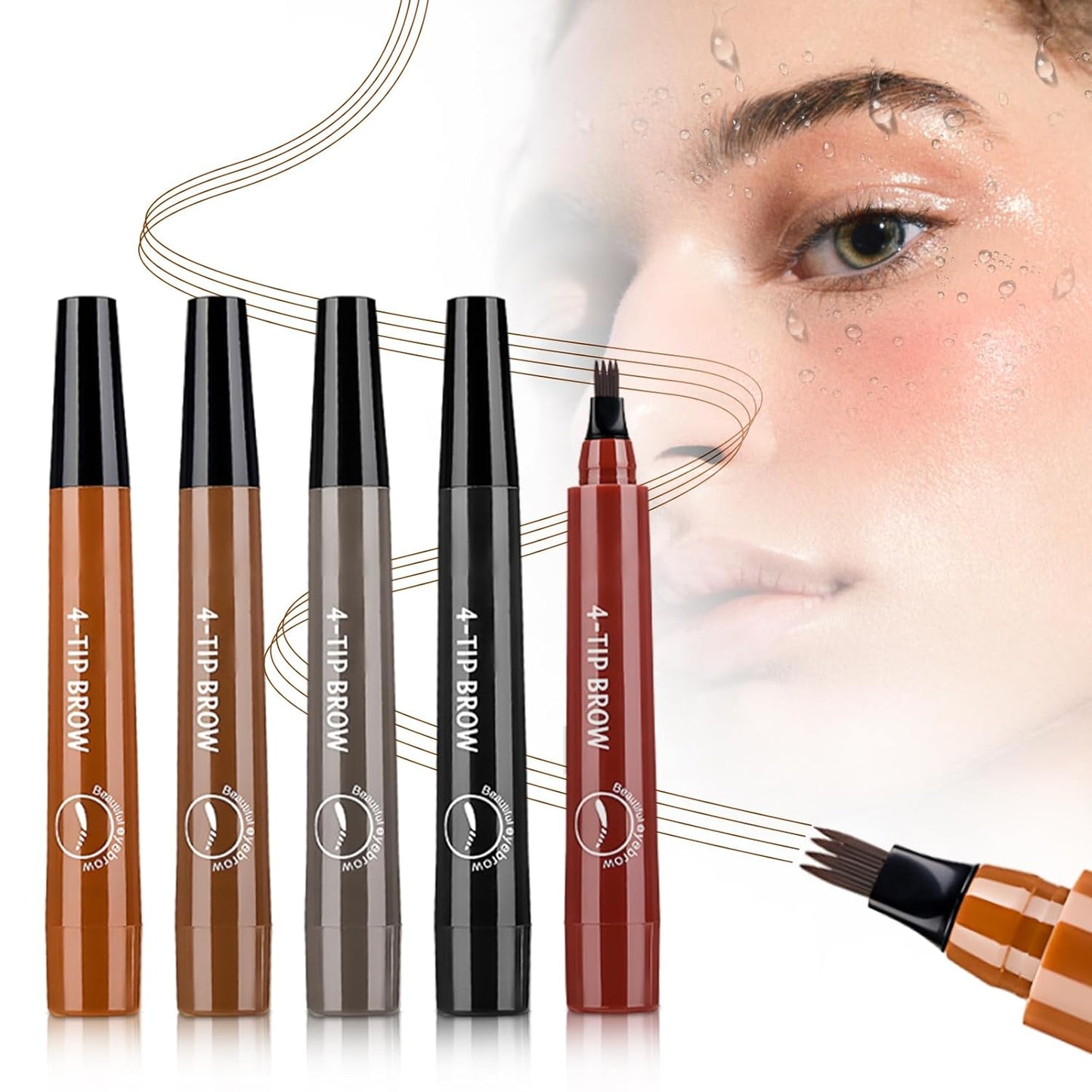 2025 New Magic Eyebrow Pencil, 3D Waterproof 4 Tipped Precise Brow Pen Microblading Eyebrow Pencil Contouring Pen Fine Stroke Microblading Creates Natural (5 Pcs)
