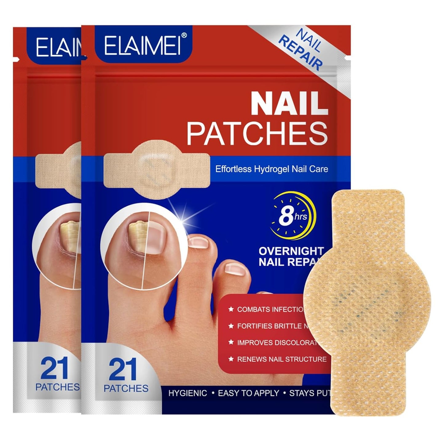 21 PCS Nail Patches ,Toenail Treatment Patch Extra Strength 8-Hour ,Nail Repair Patches,Nail Repair for Restores Damaged Nails and Appearance of Discolored,Overnight Renewal for Men and Women(2pack)