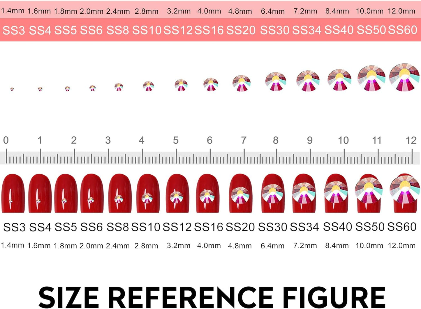 3456pcs Flatback Rhinestones Glass Charms Diamantes Gems Stones for Nail Art 6 Size ss4~ss12 Color AB Mixed