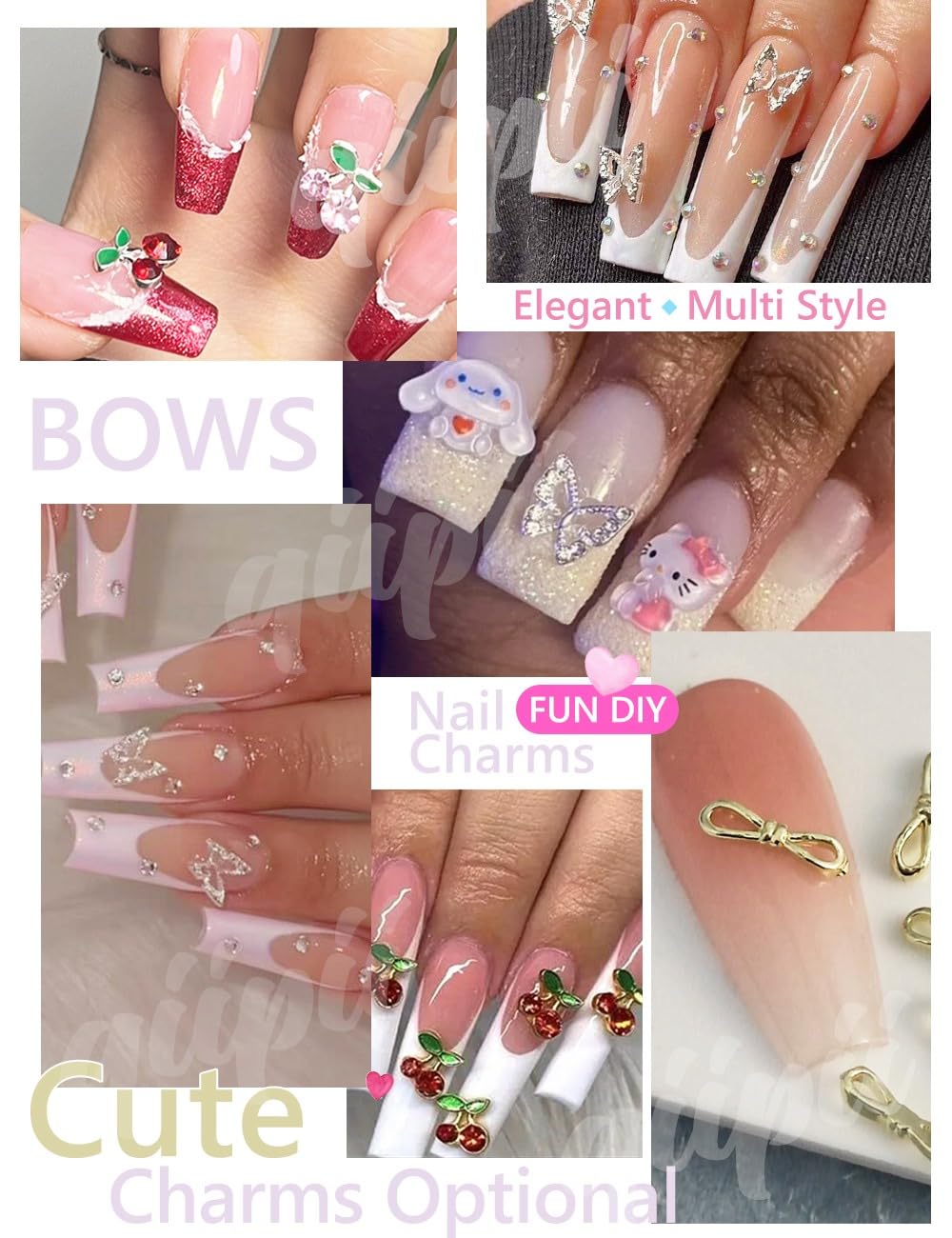 56 Pcs Cute Charms for Nails Cherry Butterfly Heart Star Kawaii Crystals Pink Red Rhinestones Gems Golden Silver 3D Alloy Studs Nail Art Charms for Acrylic Nails Crafts Tumblers Bottles Shoes