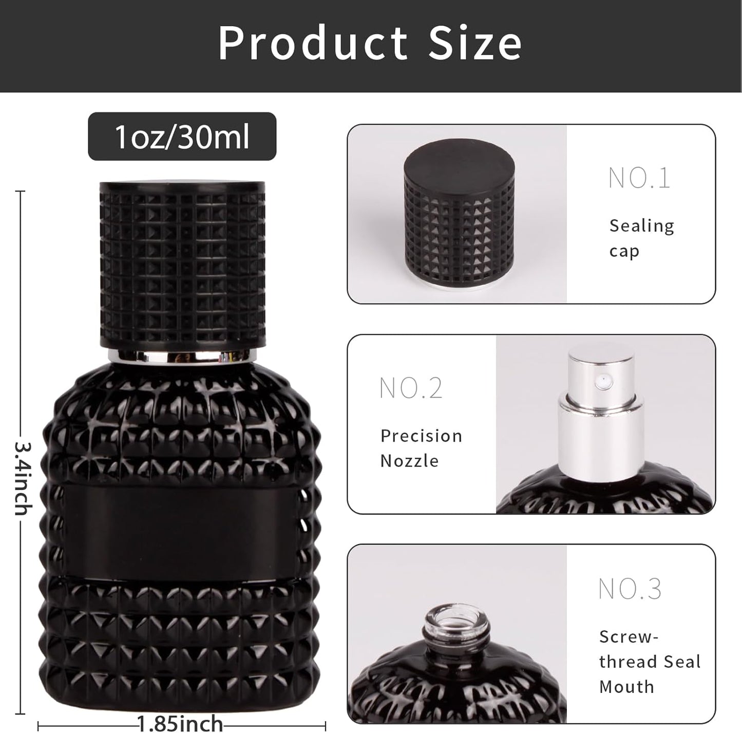 2 Pack 30ml Perfume Spray Bottles Empty, Refillable Glass Fine Mist Atomizer, Portable Travel Perfume Atomizers Fragrance Containers Sprayer for Cleaning, Essential Oils, Liquids (Black)