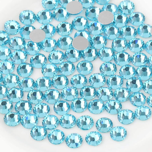 beadsland Flat Back Crystal Rhinestones Round Gems, Aquamarine (6.4-6.6mm) SS30/288pcs
