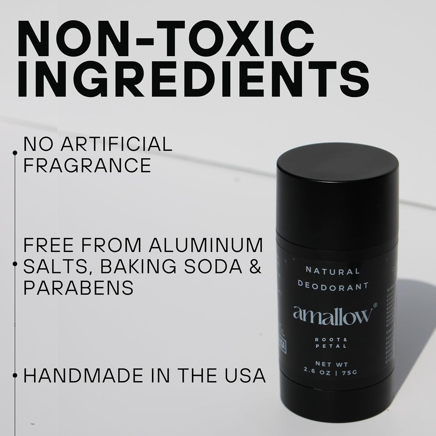 Amallow - Natural Deodorant – Aluminum Salt-Free, Tallow-Based, Baking Soda-Free, with Magnesium & Zinc – Long-Lasting Odor Protection – Handcrafted in the USA – 2.6 oz (Root & Petal)