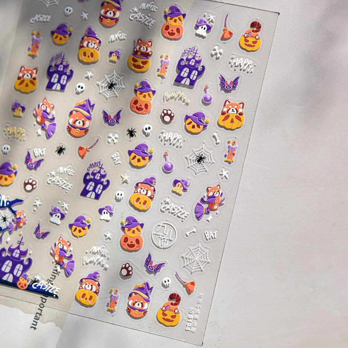 5D Embossed Halloween Nail Stickers Cute Pumpkin Self-Adhesive Nail Art Pegatinas Uñas with Ghost Bat Haunted House Designs Nails Decals Halloween DIY Manicure for Women Nails Art Decoration 1 Sheet