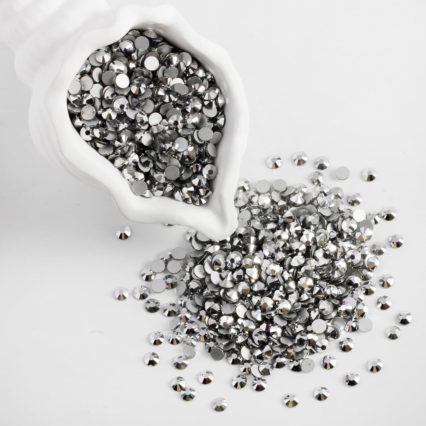 2000 PCS SS12 Flatback Rhinestones,12-Facet Diamond-Cut Glass Gems for Nail Art,Clothing,DIY Crafts,Glue-On Decoration Stones with Silver Backing,Silver Hematite