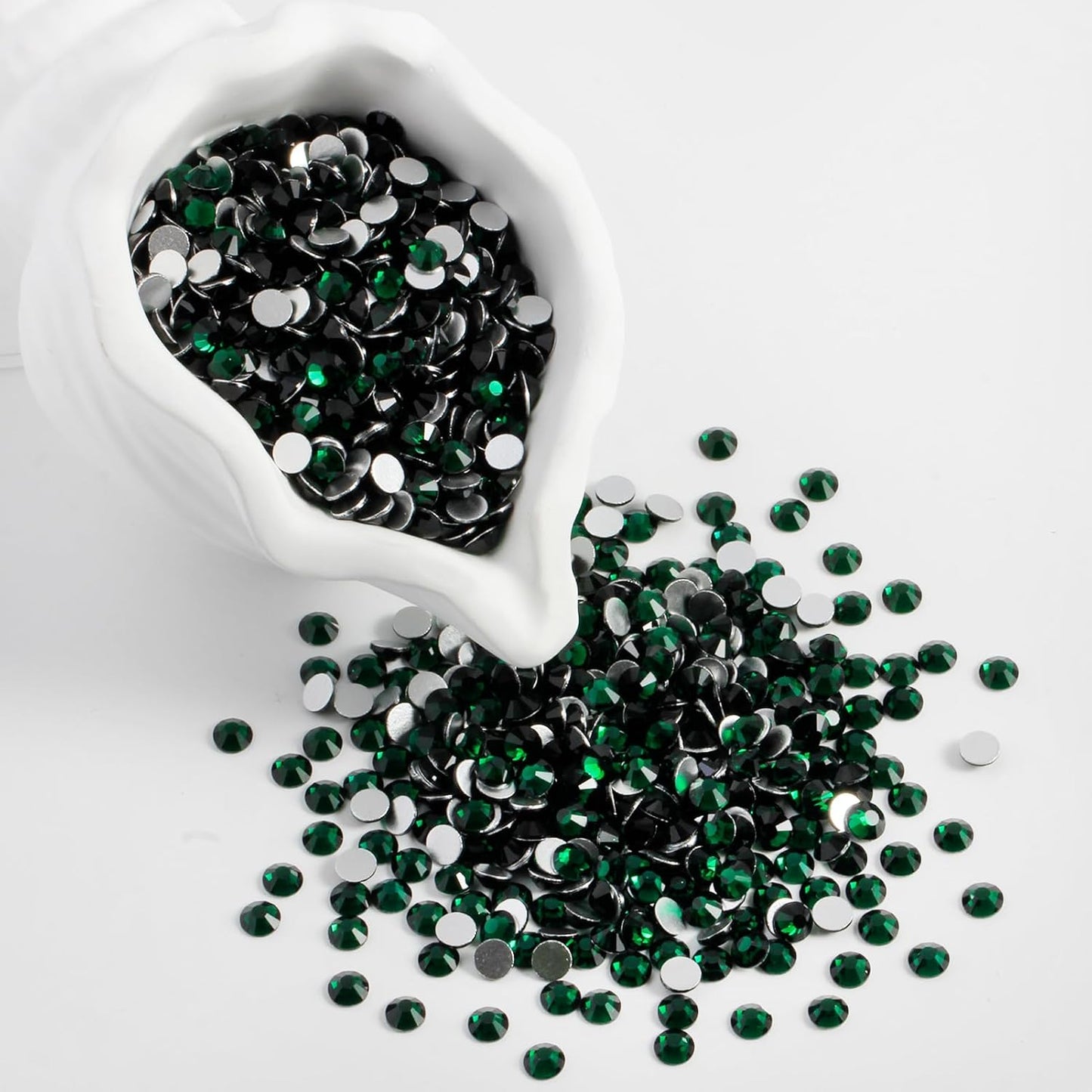 2000PCS SS12 Flatback Rhinestones | 12-Facet Diamond-Cut Glass Gems for Nail Art, Clothing, DIY Crafts |Glue-On Decoration Stones with Silver Backing(Emerald)