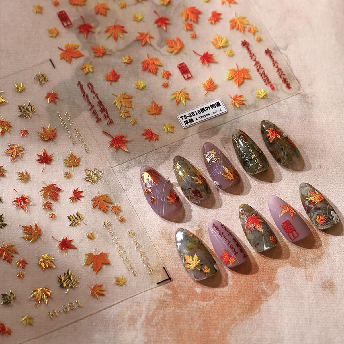 2 Sheets 5D Embossed Fall Nail Art Stickers Maple Leaf Nail Stickers Autumn Nail Art Supplies Design Sticker Fiery Red Maple Leaves Nail Self Adhesive Thanksgiving Nail Decals for DIY Acrylic Nails