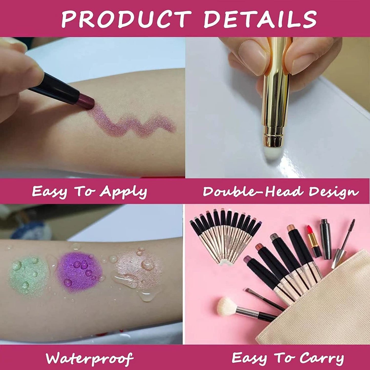 2 in 1 blue Eyeshadow stick and Sponge Makeup Brush, Smooth Cream Shimmer Shadow Pencil Long Lasting Waterproof Eye Shadow Highlighter Stick Makeup , Hypoallergenic Eyeshadow, Highlighter Eye Liner