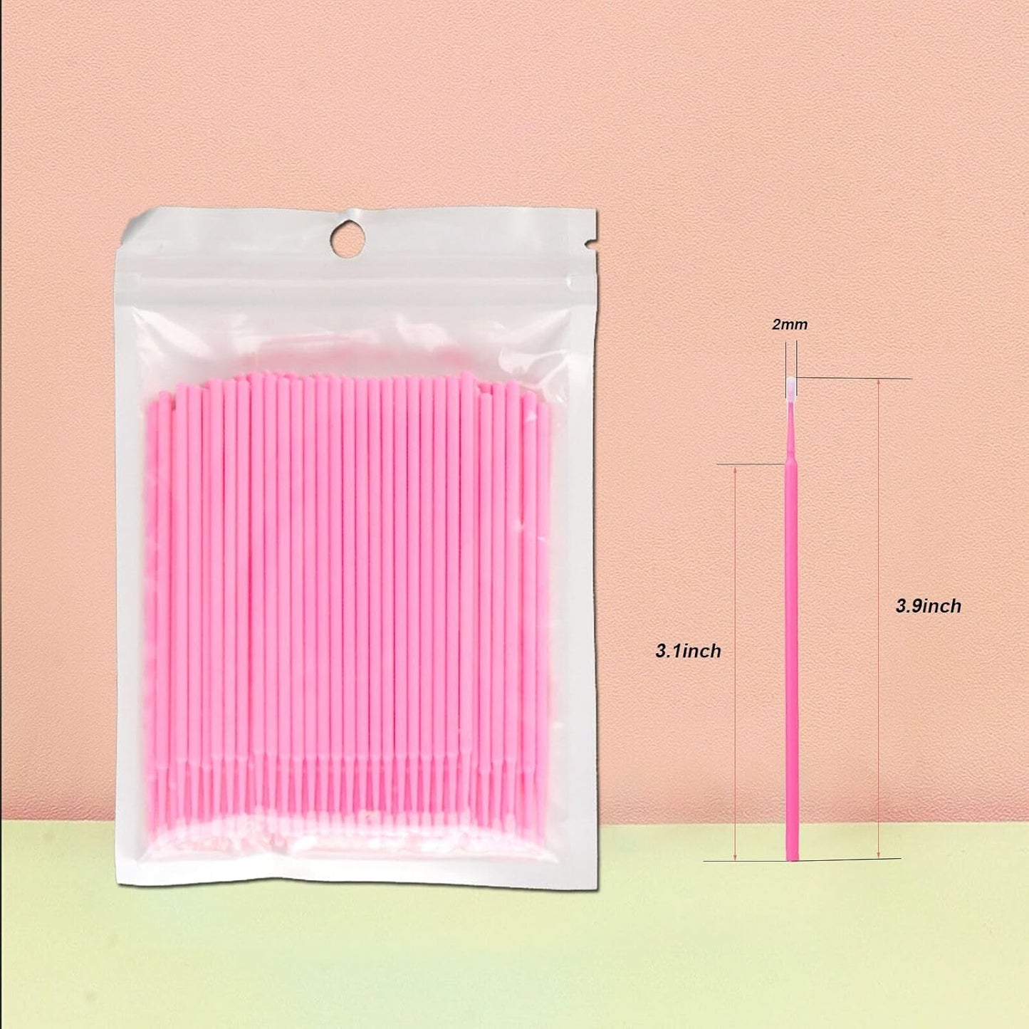 2100PCS Microswabs for Eyelash Extensions,Micro Applicators Brush for Cleaning and Applying Make-up Pink (Head Diameter: 2.0mm)