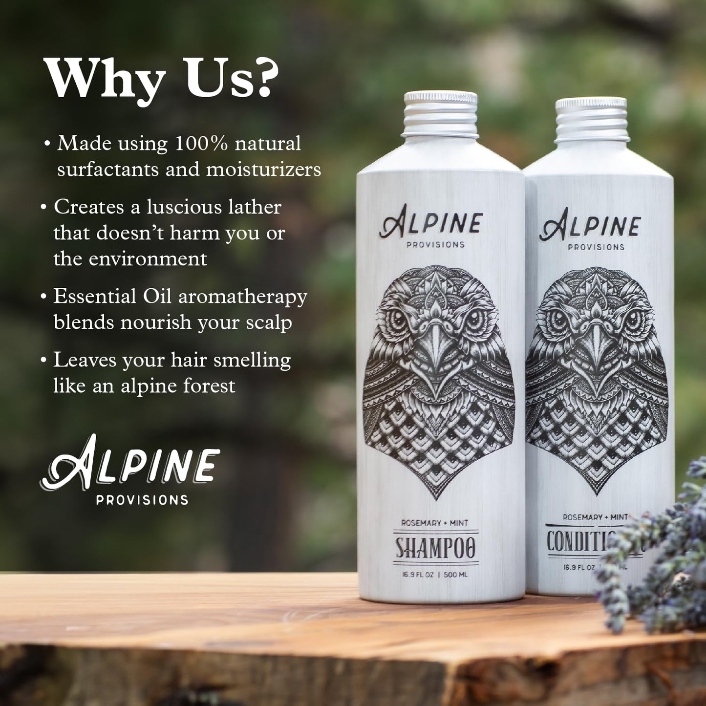 Alpine Provisions Fir & Sage Shampoo - Naturally Repair, Cleanse, and Hydration with Essential Oils, Jojoba, Aloe Vera - Vegan, Sulfate - Plant-Based Hair Care for Healthier, Softer Hair - 16.9 FL Oz