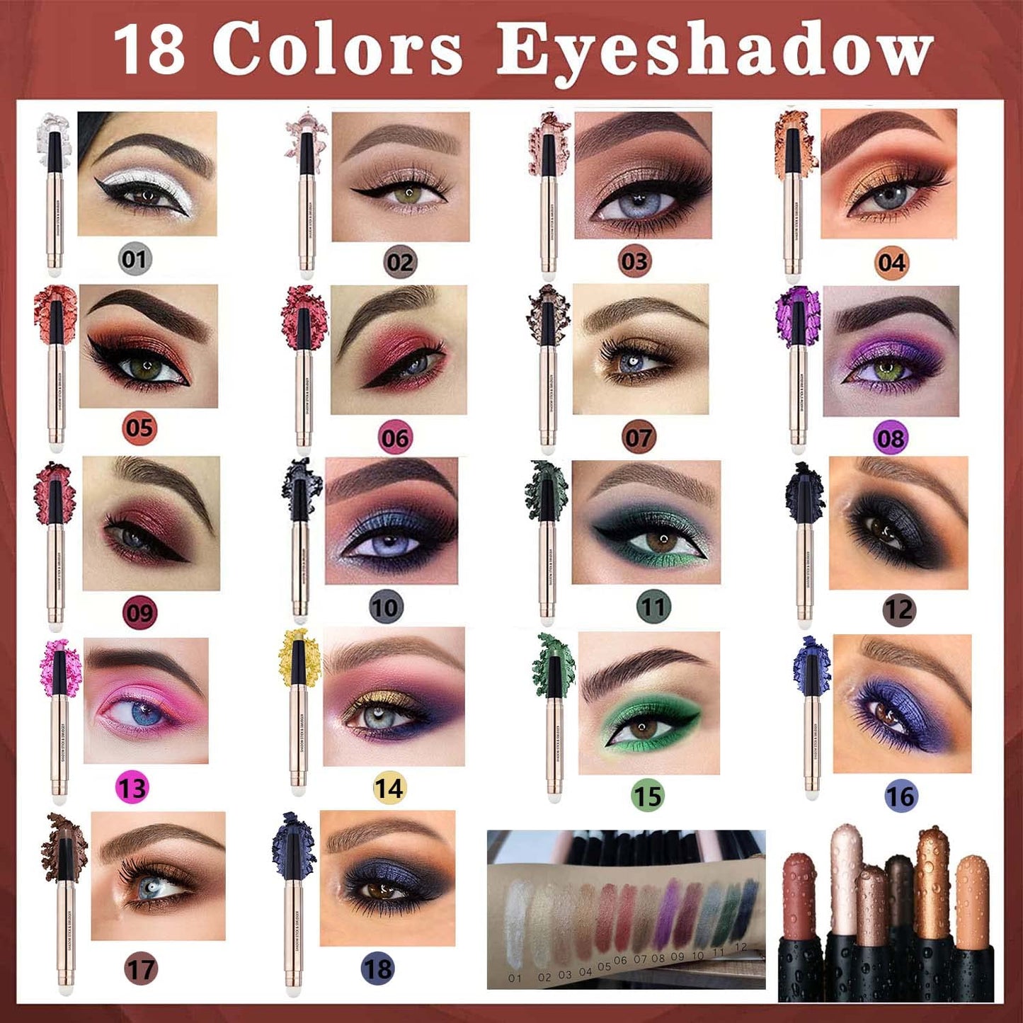 2 in 1 Cocoa Brown Eyeshadow Sticks and Sponge Makeup Brush Silky Cream Glitter Eyeshadow Pencil Crayon Long Lasting Waterproof Eye shadow Highlighter Stick Pen(Thriving brown shimmer 07#)