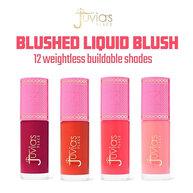Juvia's Place Blushed Liquid Blush PeachRose - Dewy Tint Cheeks Makeup Glow Pigment Effortless Beauty Long Lasting Cosmetics Soft Creamy Natural Buildable All Skin Color Light Flawless Finish Blend