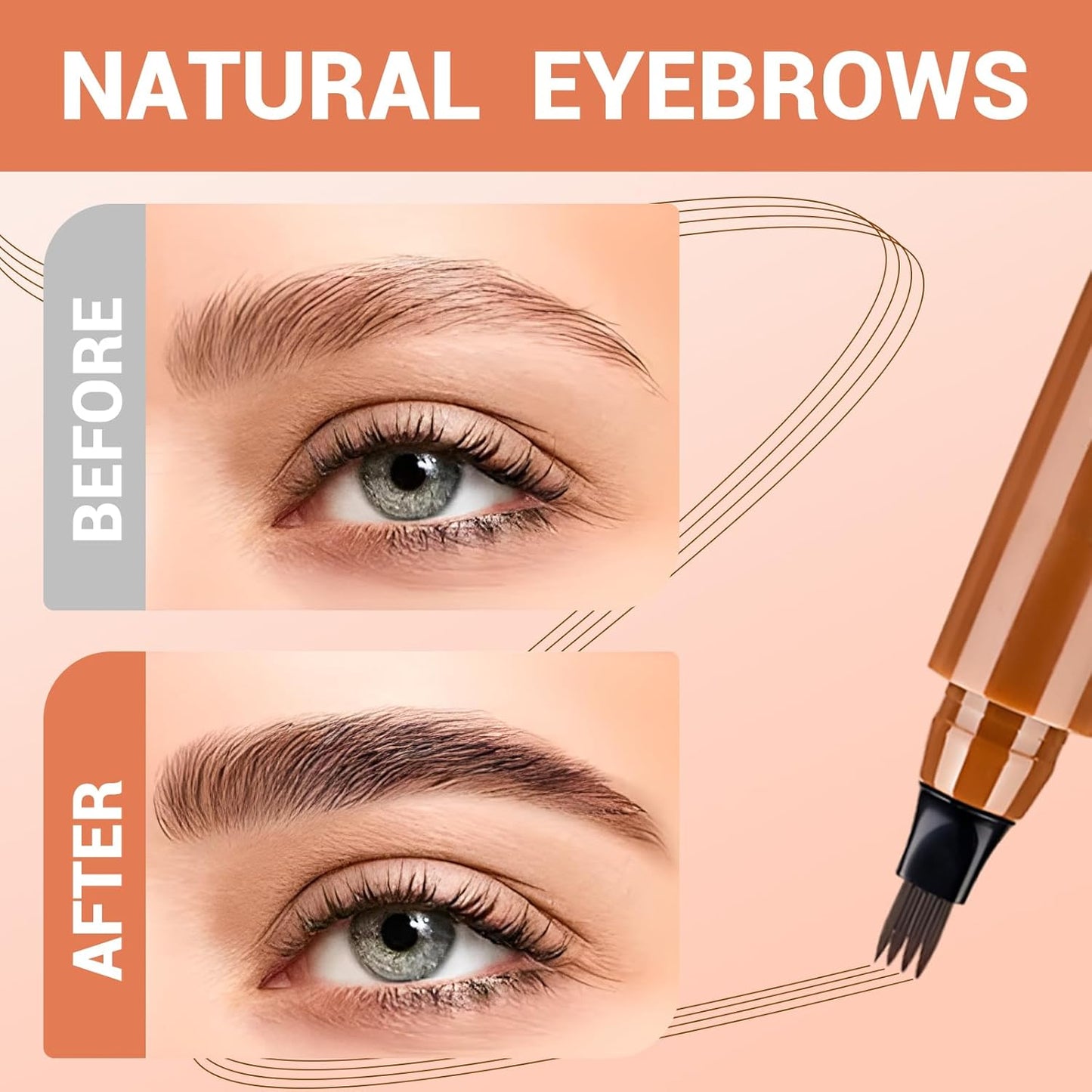 2025 New Magic Eyebrow Pencil, 4 Tipped Precise Brow Pen 3D Waterproof Microblading Contouring Pen Fine Stroke Microblading Eyebrow Pencil Creates Natural (Gray Brown)