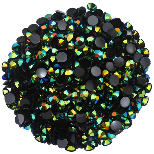 2250 Pcs SS16 4mm AB Flatback Rhinestones for Nails Art Crafts Glitter Round Shine Gems Crystals DIY Clothes Shoes (Black-Bottom Dark Green AB)