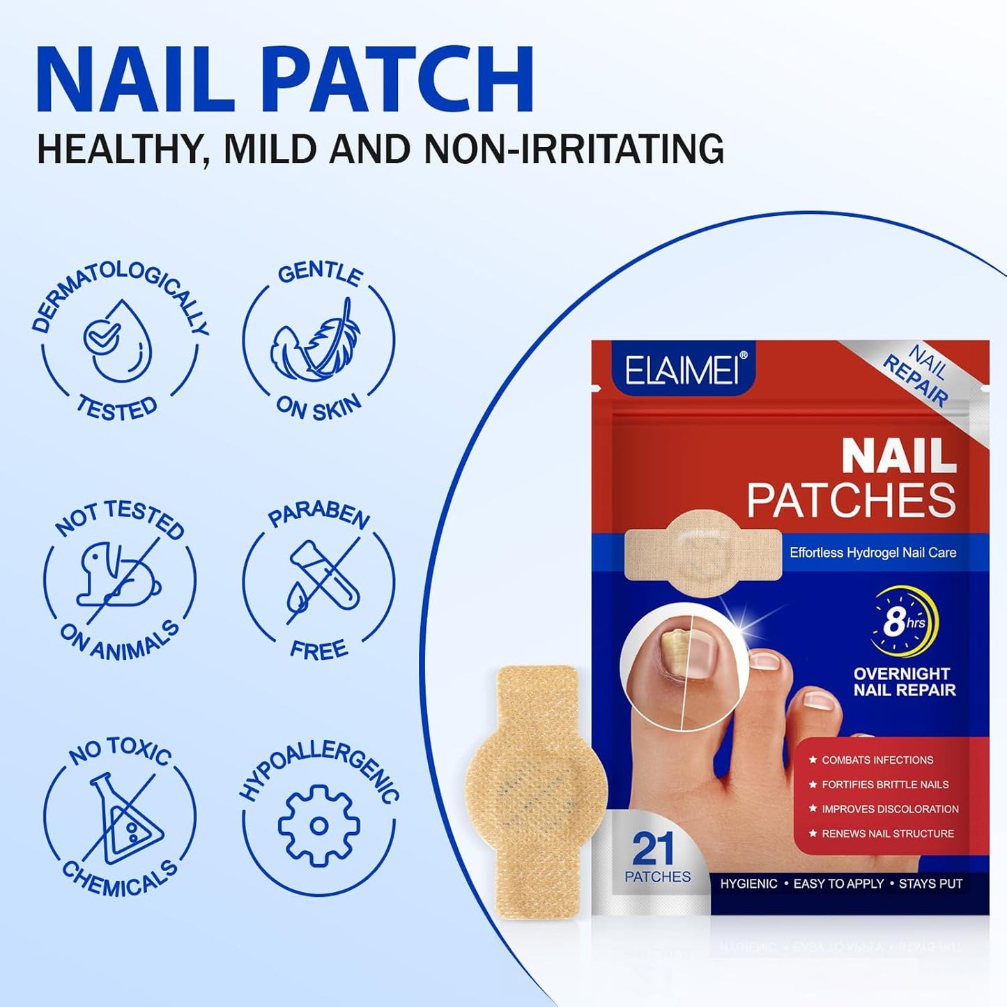 21 PCS Nail Patches ,Toenail Treatment Patch Extra Strength 8-Hour ,Nail Repair Patches,Nail Repair for Restores Damaged Nails and Appearance of Discolored,Overnight Renewal for Men and Women(2pack)