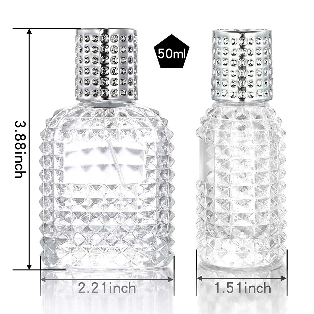 2 Pack 30ml 50ml Clear Empty Glass Spray Bottles,Refillable Empty Atomizer Perfume Bottles,Atomizer Spray Bottle With 4 kinds of perfume dispenser (50ml Silver cap and 30ml Silver cap)