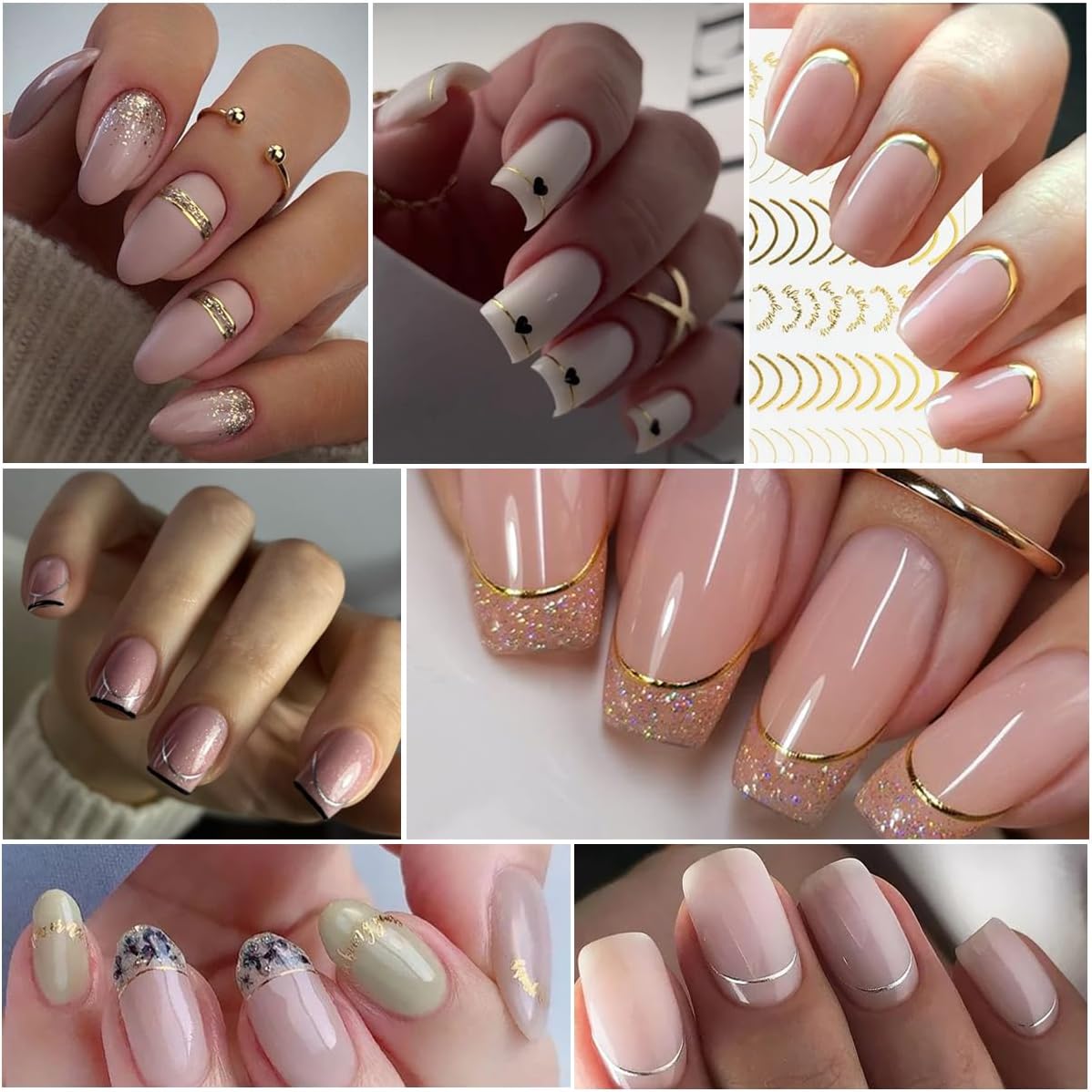 3 Pieces French Tip Line Nail Art Stickers 3D Simple Lines Nail Stickers Rose Gold Metal Stripes Letter Adhesive Decals Curved Gel Nail Art Polish Sliders Manicure Foils Decor Accessories Craft