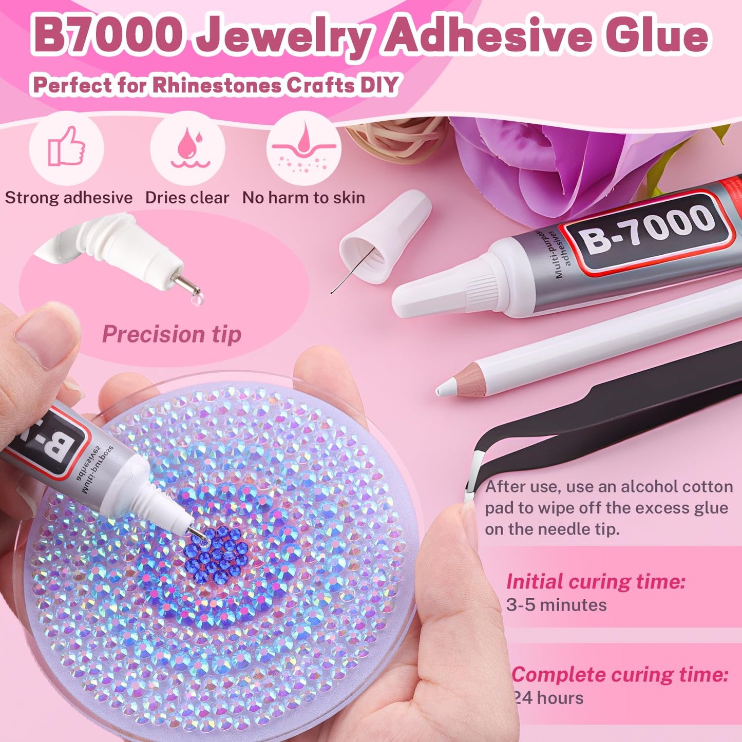 20000Pcs Blue Rhinestones for Bedazzling with 3Pcs B7000 Jewelry Glue, Resin Rhinestones for Crafting Crafts,Bedazzler Kit Flatback Gems for Clothing Shoes Tumblers Nail Art