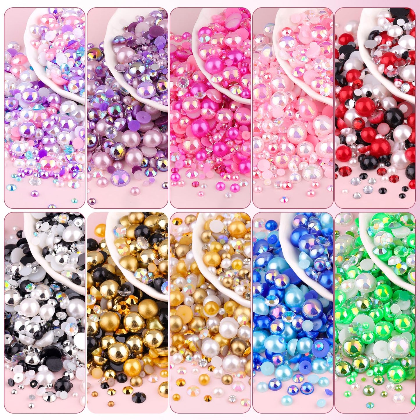 80g Flatback Pearls and Rhinestones for Crafting, Red White Black Mixed Size 3-10mm Resin Rhinestones and Half Pearls for Bedazzling, Nail Art and Decoration with Tweezer and Pickup Pencil