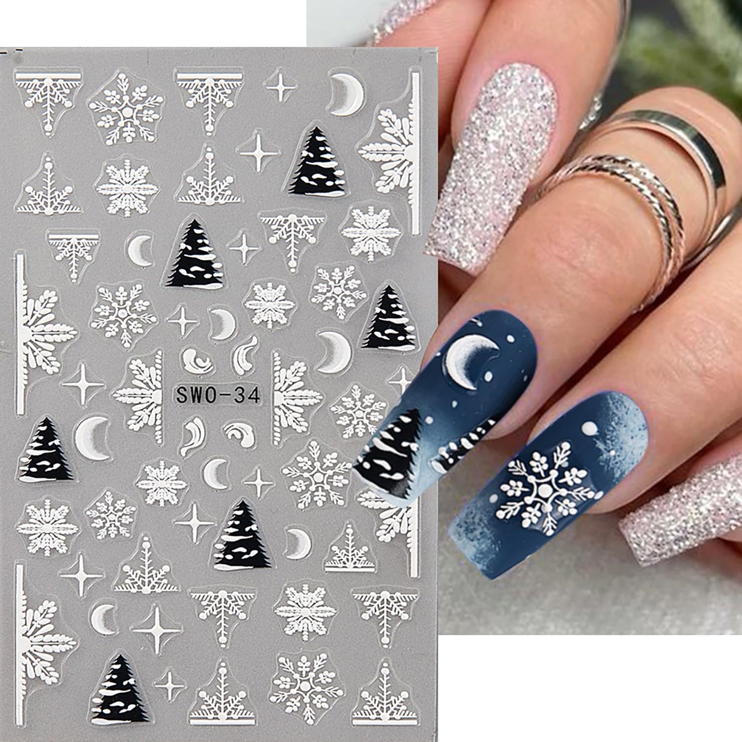 6 Sheets Christmas Nail Art Stickers 5D Self-Adhesive Embossed Cartoon Santa Claus Elk Bluebird Designs Xmas Decals Winter Christmas Snowflake Lamp Ball Nail Stickers Supplies for DIY Manicure Decor