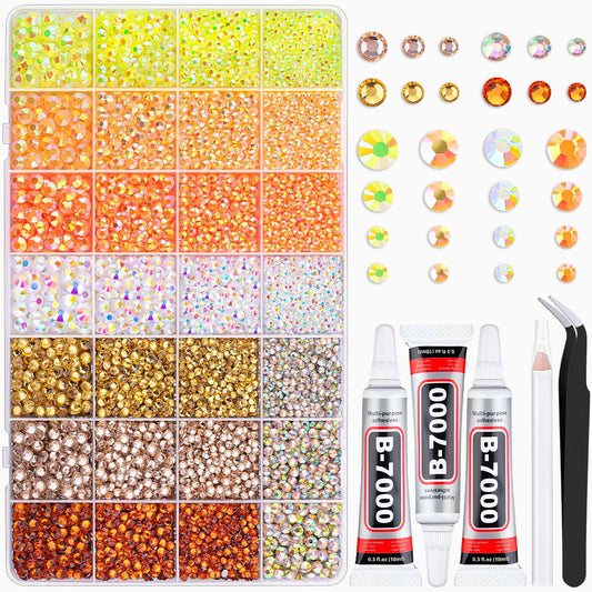 20000Pcs Yellow Rhinestones for Bedazzling with 3Pcs B7000 Jewelry Glue, Resin Rhinestones for Crafting Crafts,Bedazzler Kit Flatback Gems for Clothing Shoes Tumblers Nail Art