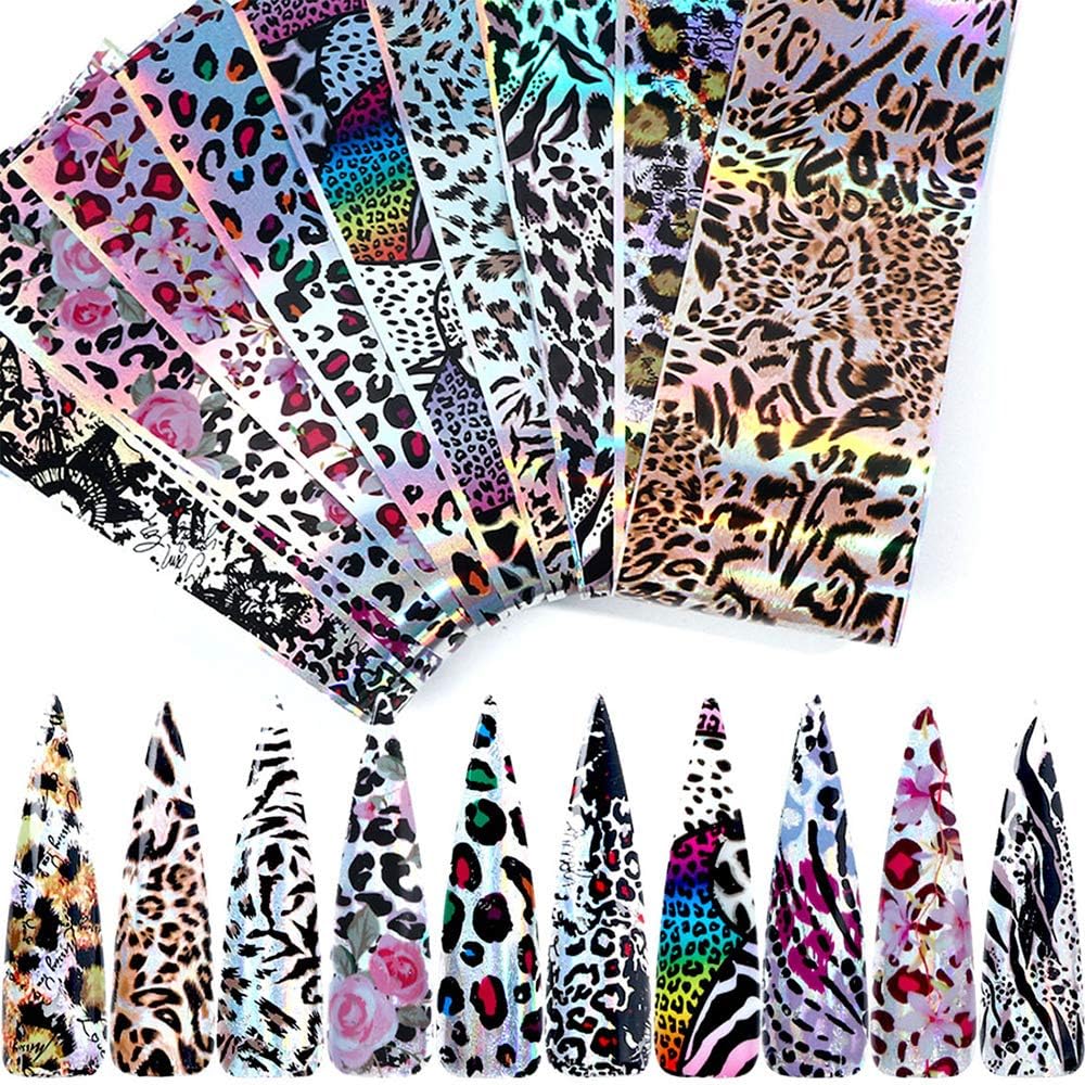20 Sheets Leopard Nail Stickers,Starry Sky Animal Skin Design Nail Art Decoration Glue Transfer Nail Foils for Women Fingernails and Toenails Acrylic Decorations Manicure Tips Wraps Charms
