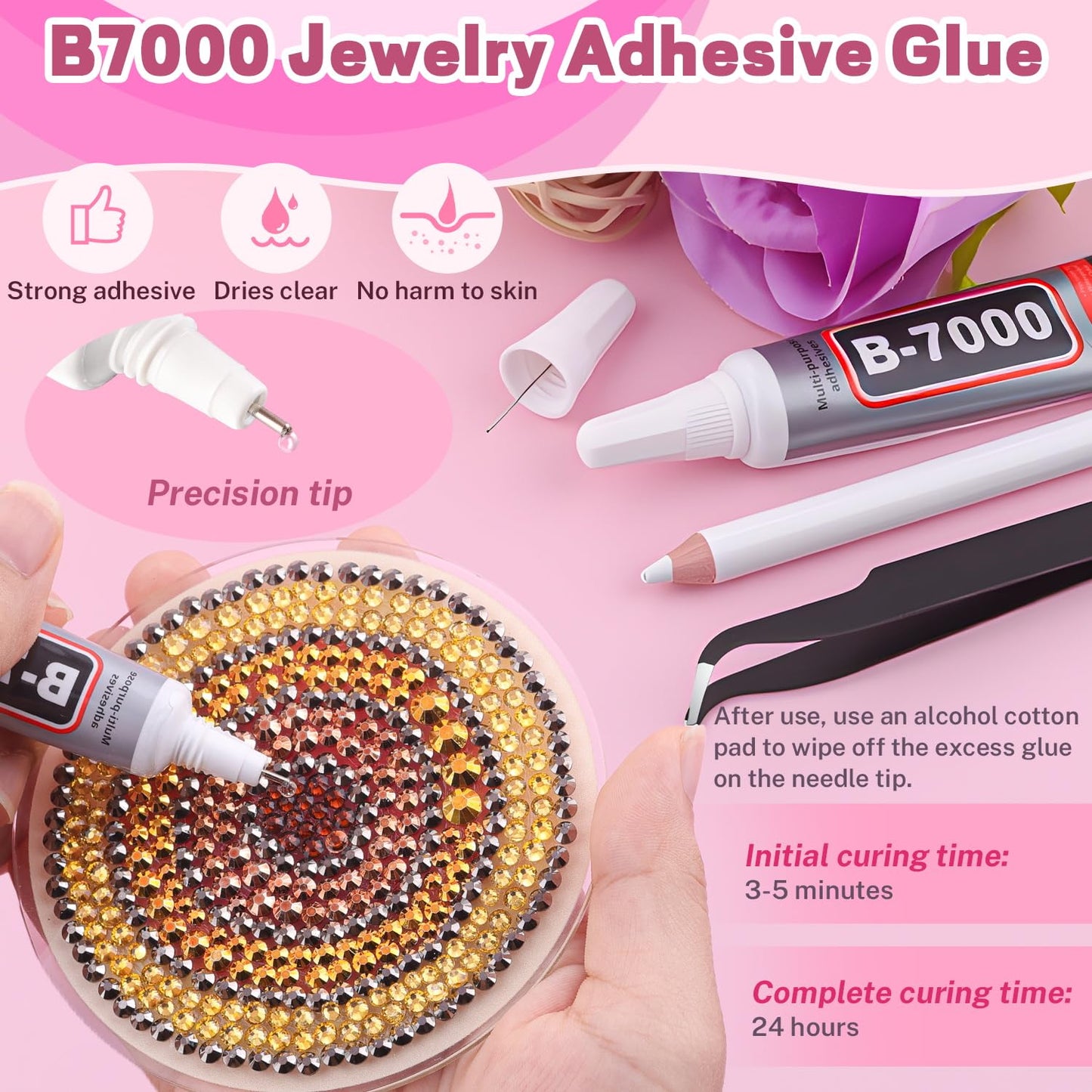 20000Pcs Metallic Rhinestones for Bedazzling with 3Pcs B7000 Jewelry Glue, Resin Rhinestones for Crafting Crafts,Bedazzler Kit Flatback Gems for Clothing Shoes Tumblers Nail Art