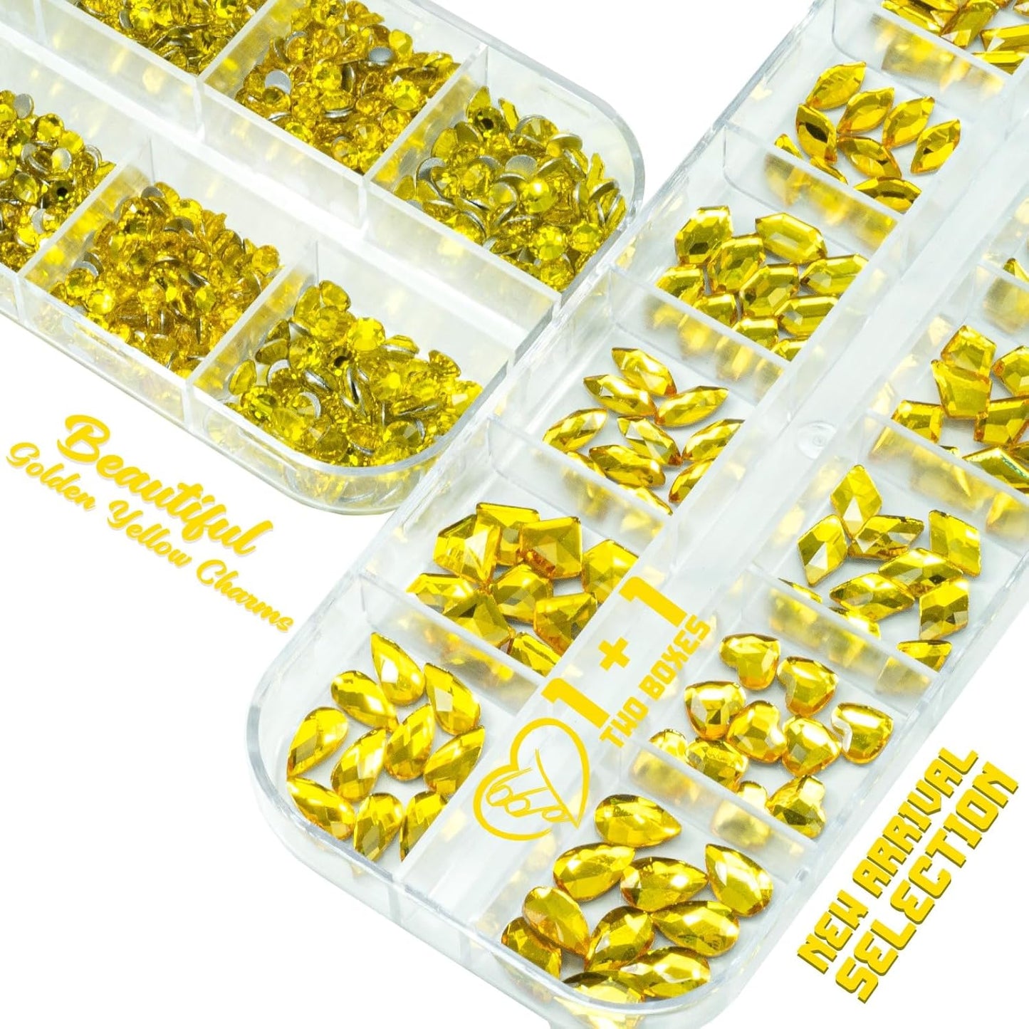 2630Pcs Golden Yellow Nail Rhinestones 120 Multi Shapes Crystal Flatback Gems +2510 Round Beads Glass Stones Diamonds Jewels w Tweezer & Wax Pen for DIY Face Eye Mackup Clothes Shoes