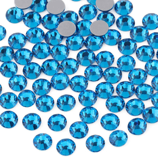 beadsland Flat Back Crystal Rhinestones Round Gems for Nail Art and Craft Glue Fix,Capri Blue (1.3-1.4mm) SS3/1440pcs